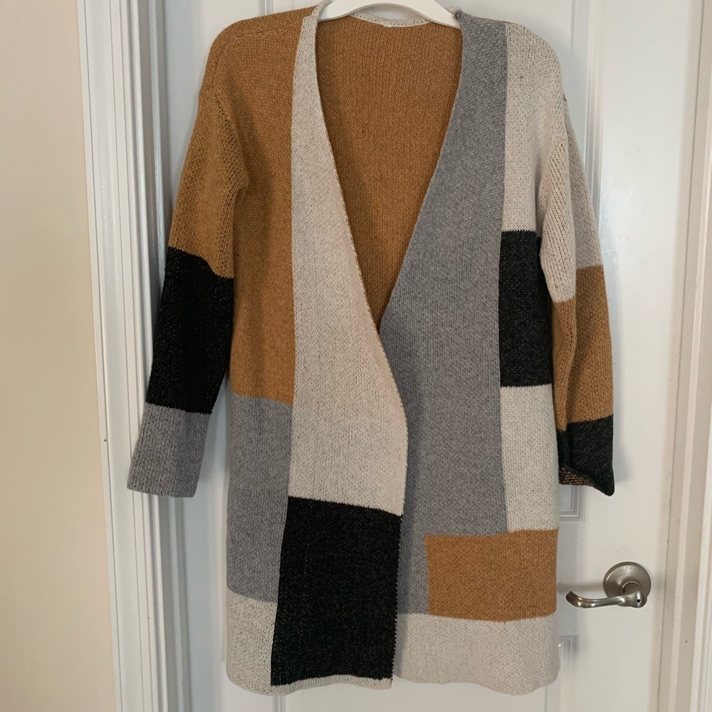 Long cardigan color block NWOT size M